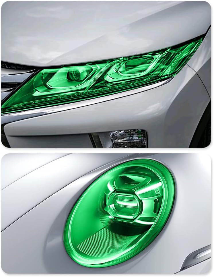 wedfish 12 X 48inch Car Light Tint Film, Cuttable&Stretchability Car Headlight Taillight Fog Light Vivid Vinyl Wrap Protector,Non-Marking Self-Adhesive Decals Car Decor (Green) - Image 3